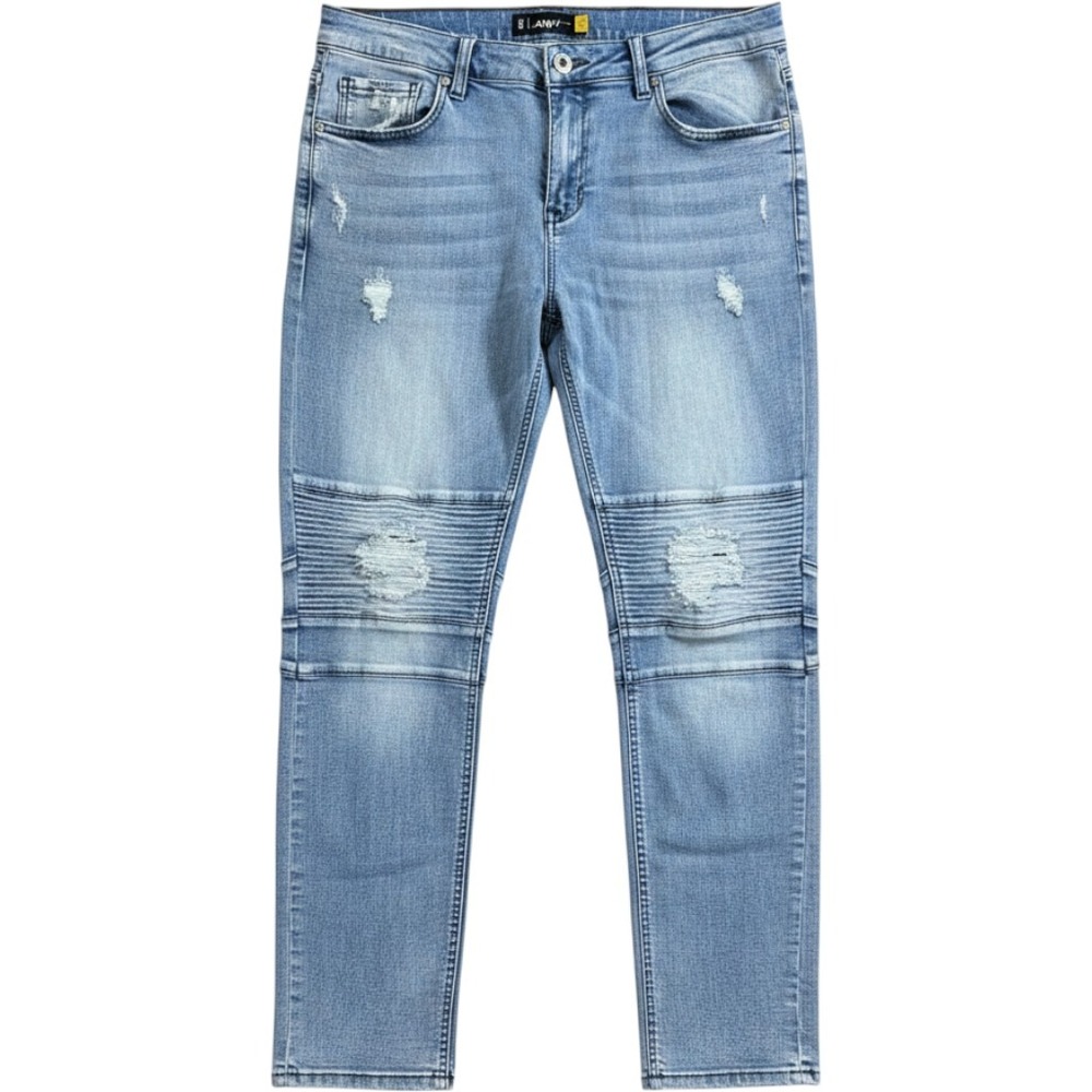 RAWX Distressed Denim Biker Jeans Ripped Knee Skinny Light Wash 32x30